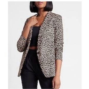 Express Leopard Single Breasted Relaxed Blazer Jacket Animal Print Boho XS